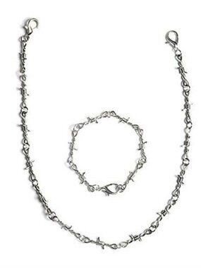 Punk Gothic Thorns Metal Barbed Wire Chain Necklace Bracelet Silver Jewelry